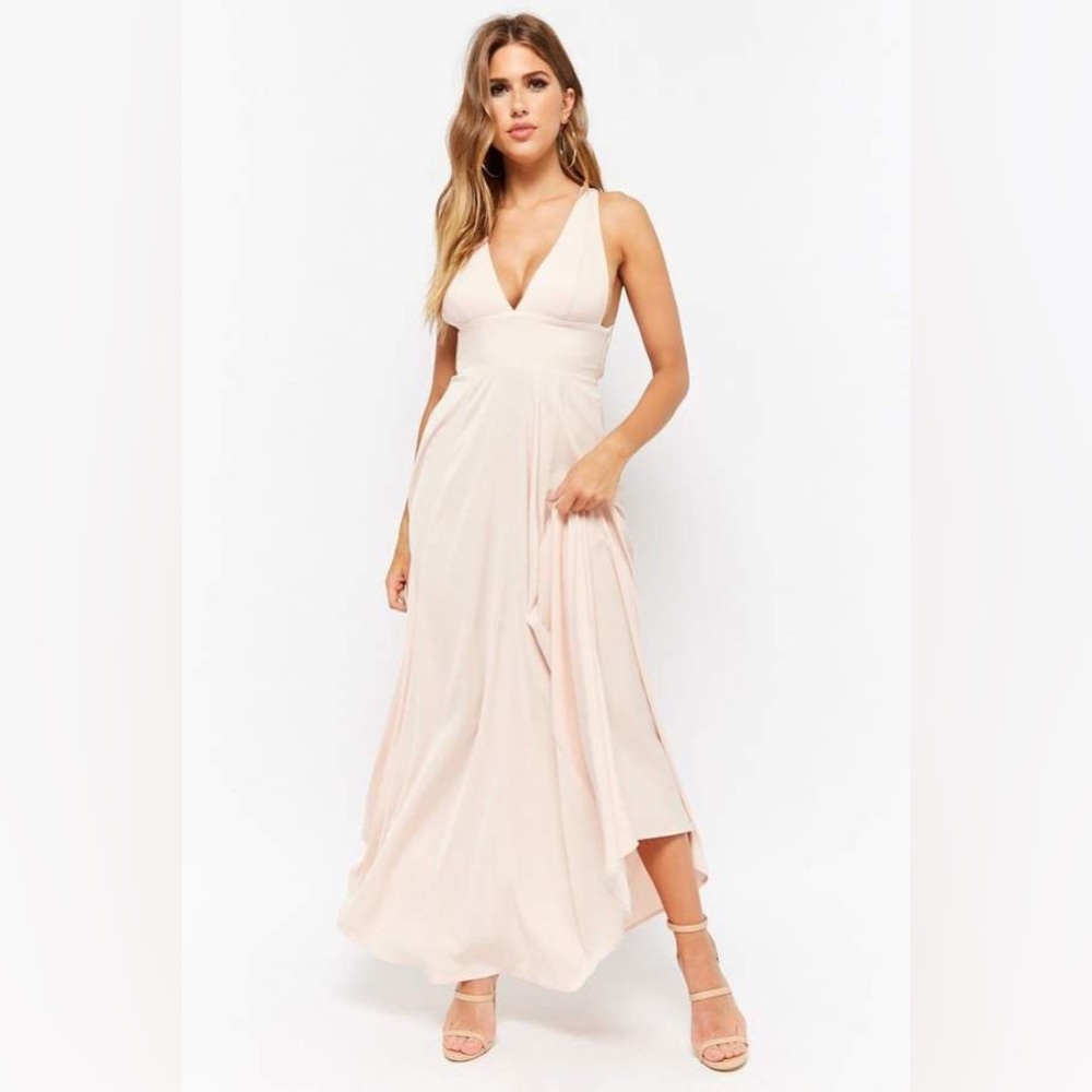Forever 21 Flowy Criss Cross Low Back Gown Maxi Nude Pink Size Small